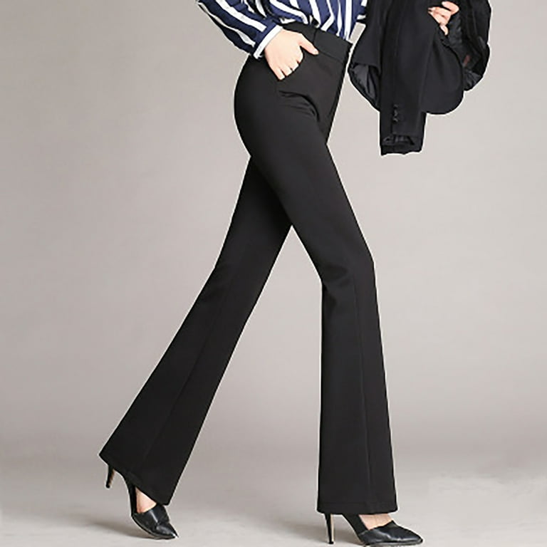 2024 Womens Dress Pants Bell Bottom Wrinkle Free Relaxed Fit Trousers High  Waist Elastic Work Pants Plus Size