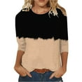 thumbnail image 1 of Fanxing Hauts à Manches 3/4 pour Femmes Été Color Block Col Rond Chemises Henley Blouses Habillées Décontractées Amples Basiques Khaki,m, 1 of 3