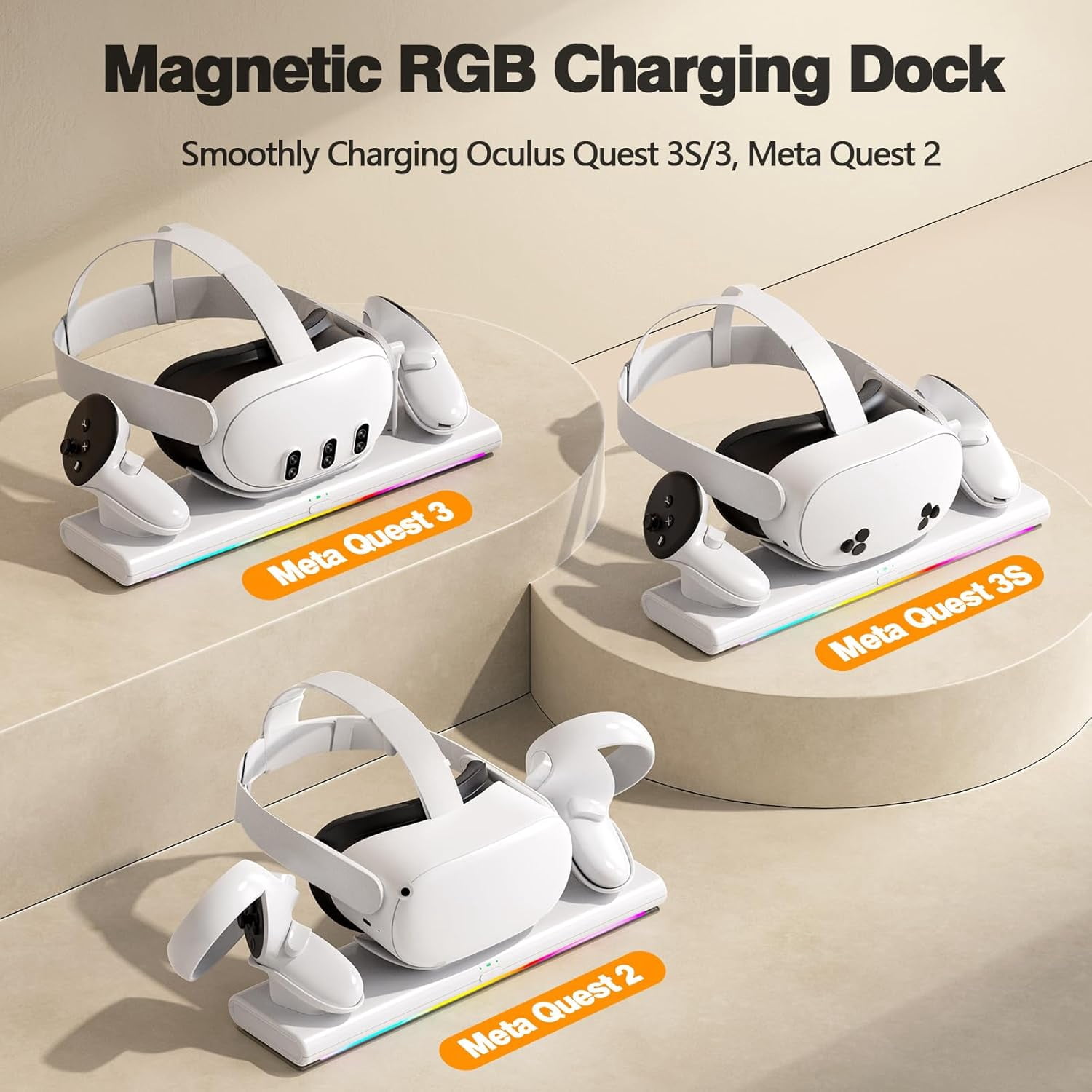 Prociv VR Charging Dock, Magnetic Charger for Meta Quest 2 Headset