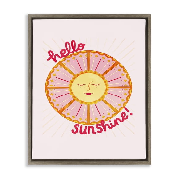 Stupell Industries Eclectic Geometric Hello Sunshine Brown Floating Frame Canvas Art, 17 x 21, by Glad You're Here Co.