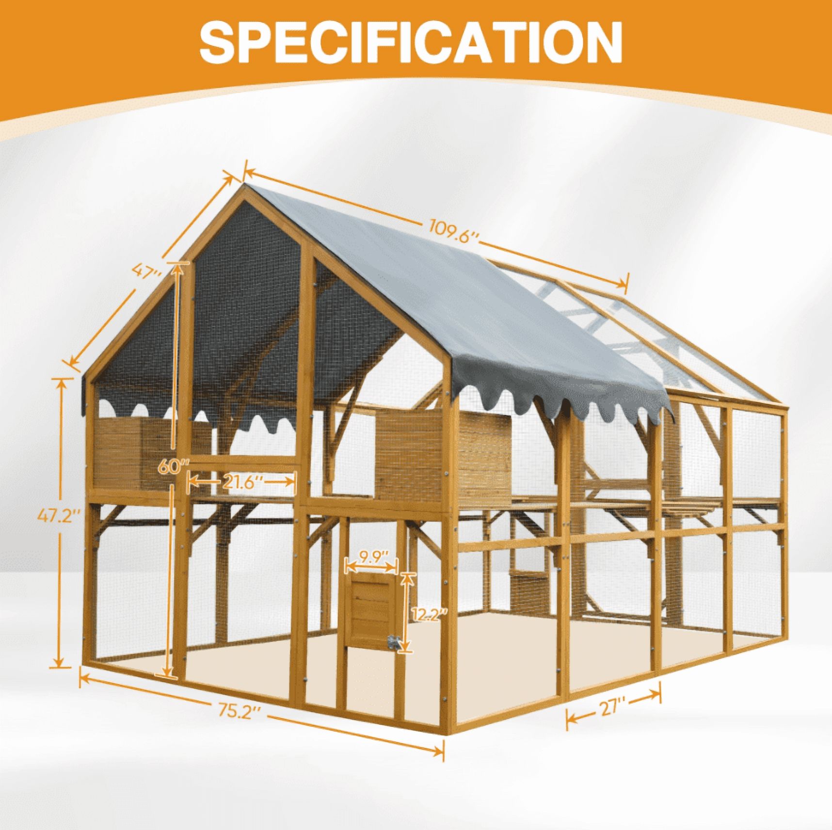 Outdoor Cat House – 110" Large Cat Enclosure Playpen with Platforms for Multiple Cats