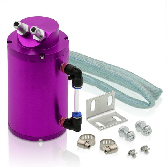 AJP Distributors AL6061-T6 Billet Aluminum Cylinder Round 350ML Engine Motor Oil Catch Can Reservoir Tank Case Hose Hardware Internal Breather Foam Kit Purple Compatible/Replacement For Universal Car