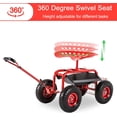 thumbnail image 4 of Kinbor Garden Cart Rolling Adjustable Degree Swivel Seat Lawn Yard Patio Wagon Scooter for Planting, Adjustable Handle 360 Degree Swivel Seat, Red, 4 of 8