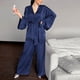 thumbnail image 5 of Puntoco Pantalones de pijama de manga larga con cuello en V y acabado satinado para mujer con cinturón Puntoco Puntoco-7345, 5 of 6