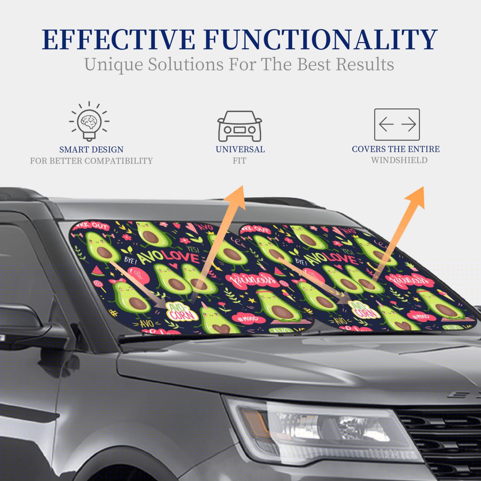 thumbnail image 4 of Kll Avocado Love Windshield Sun Shade 2-Piece Foldable Car Front Window Sunshade For Most Sedans Suv Truck- Small, 4 of 7
