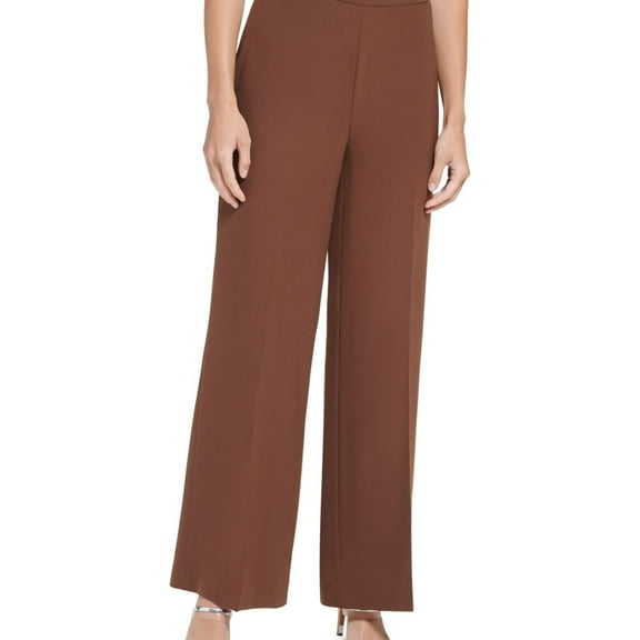 DKNY Womens Solid Casual Wide Leg Pants, Brown, Petite, 12P