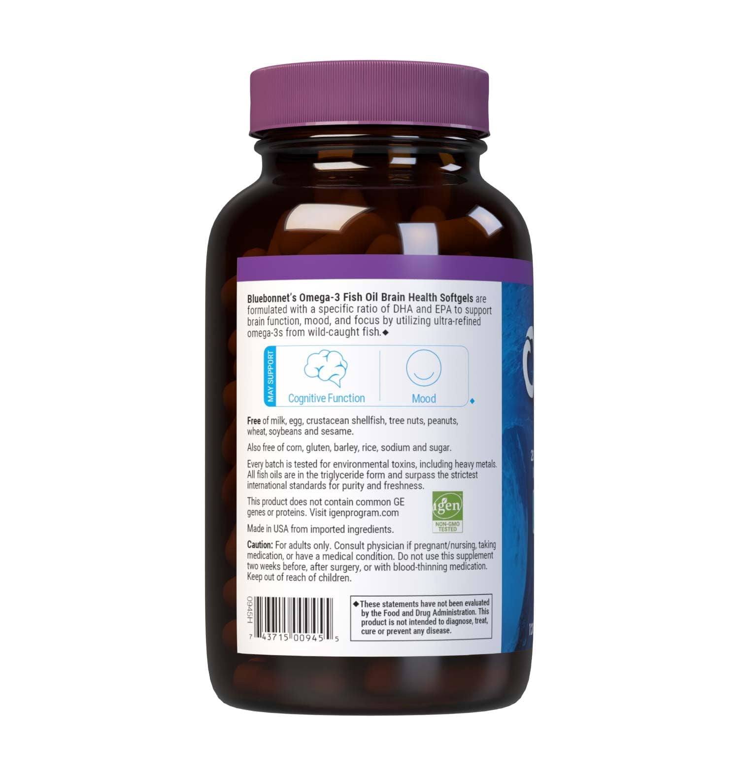 Bluebonnet Omega-3 Brain Formula DHA 1000mg EPA 210mg, Lemon Scent, 120 Softgels