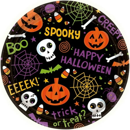 Spooktacular Halloween Gang Disposable Round Dessert Paper Plates, 7" Pack of 60.