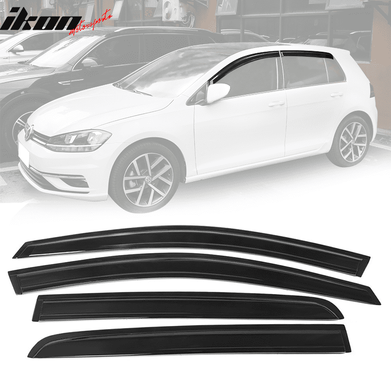 Ikon Motorsports Window Visors Compatible with 2015-2019 Volkswagen Golf MK7, Dark Smoke Factory Style Acrylic Car Rain Sun Window Shade Guard Visor