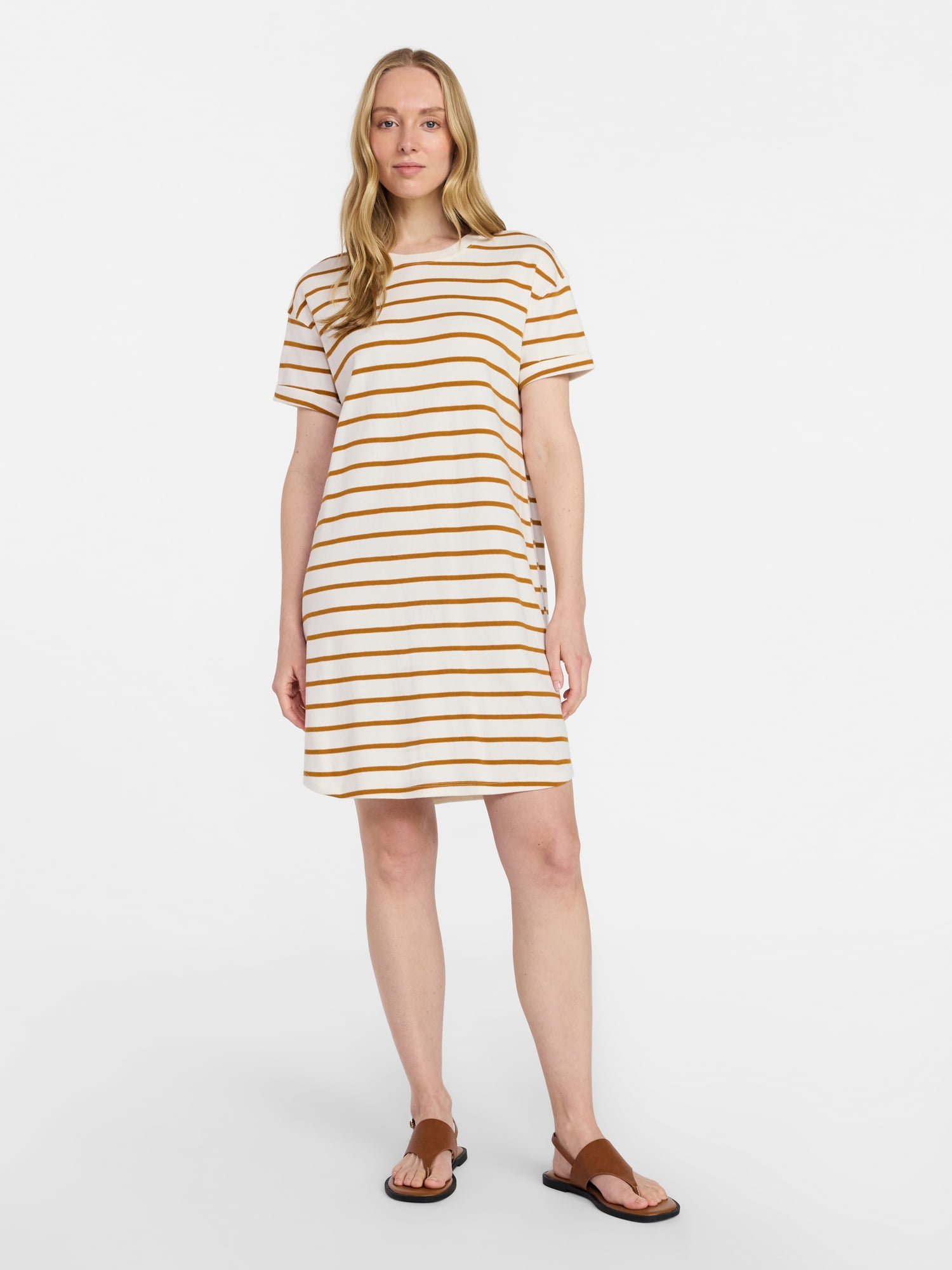 Time and Tru Women's Cotton T-Shirt Dress with Short Sleeves, Sizes XS-XXXL