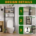 thumbnail image 4 of 3-Tier Over The Toilet Storage, Space Saver Metal Bathroom Shelves, Freestanding Above Over Toilet Storage Shelf with 4 Hooks for Bathroom, Black, 4 of 5