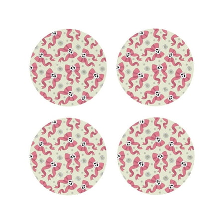 

Matuu Bow With Sugar Skull for Cup Coasters Set of 4 Leather Coasters Desk Coasters for Office Measures 4” x 4”-Round Shape