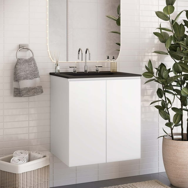 Modway Bryn 24" Wall-Mount Bathroom Vanity in White Black