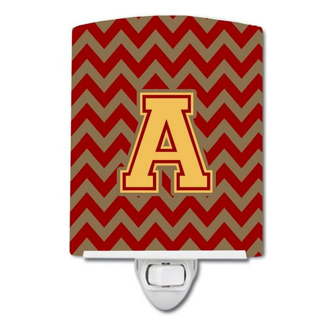 Carolines Treasures CJ1048-ACNL Letter A Chevron Garnet & Gold Ceramic Night Light