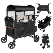 TouHeart Wagon Stroller for 4 Kids with Canopy, Removable Seats, 5-Point Harness, Black
