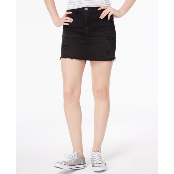 Vanilla Star Juniors Ripped Denim Mini Skirt Black 9