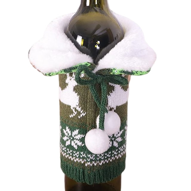 Wosthever Funda para botella de vino Cuello de piel elástico de comedor Ropa de Navidad Copo de nieve Bolsa de champán Accesorios de Verde