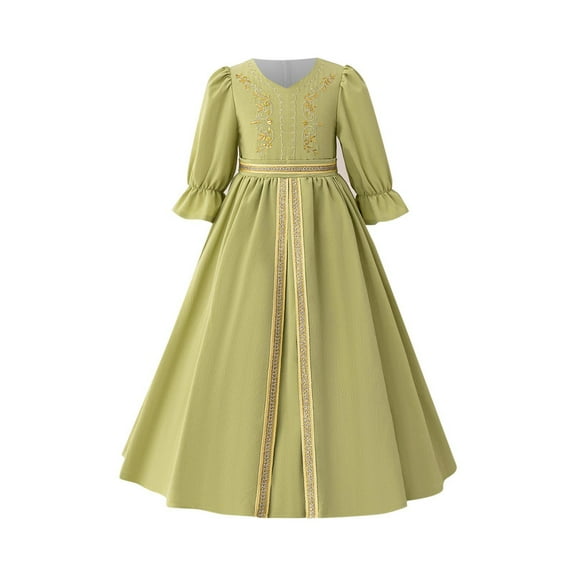 ZACPNCV Girls Medieval Princess Maxi Dress Renaissance Long Bell Sleeve Vintage Retro Ball Gowns Green 4-5 Years