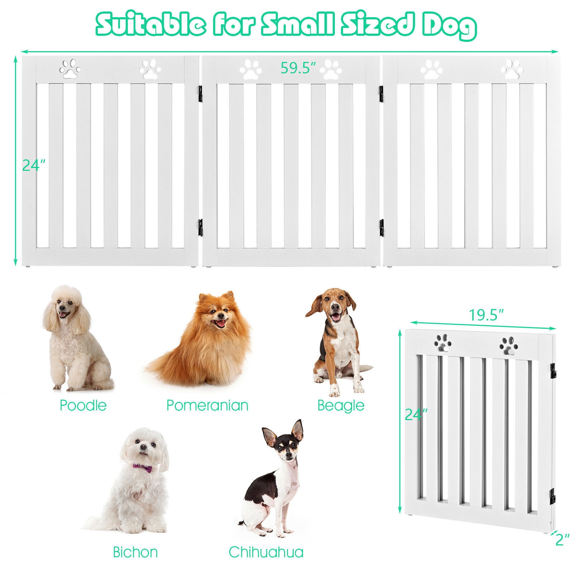 Gymax 24'' Folding Pet Gate with 360° Flexible Hinge, Wooden