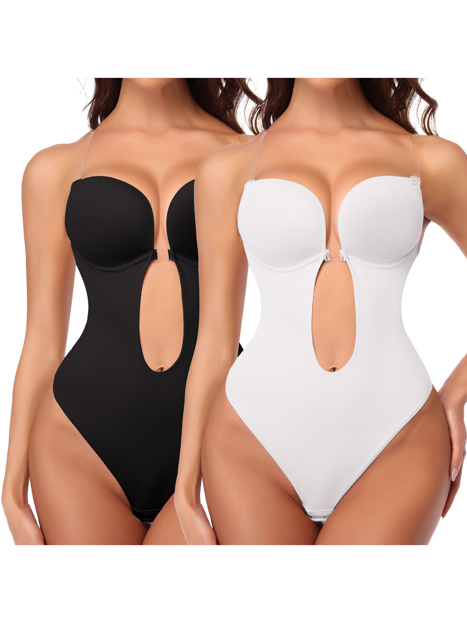 FITVALEN Women's Backless Shapewear U Plunge Seamless Thong Full Lace