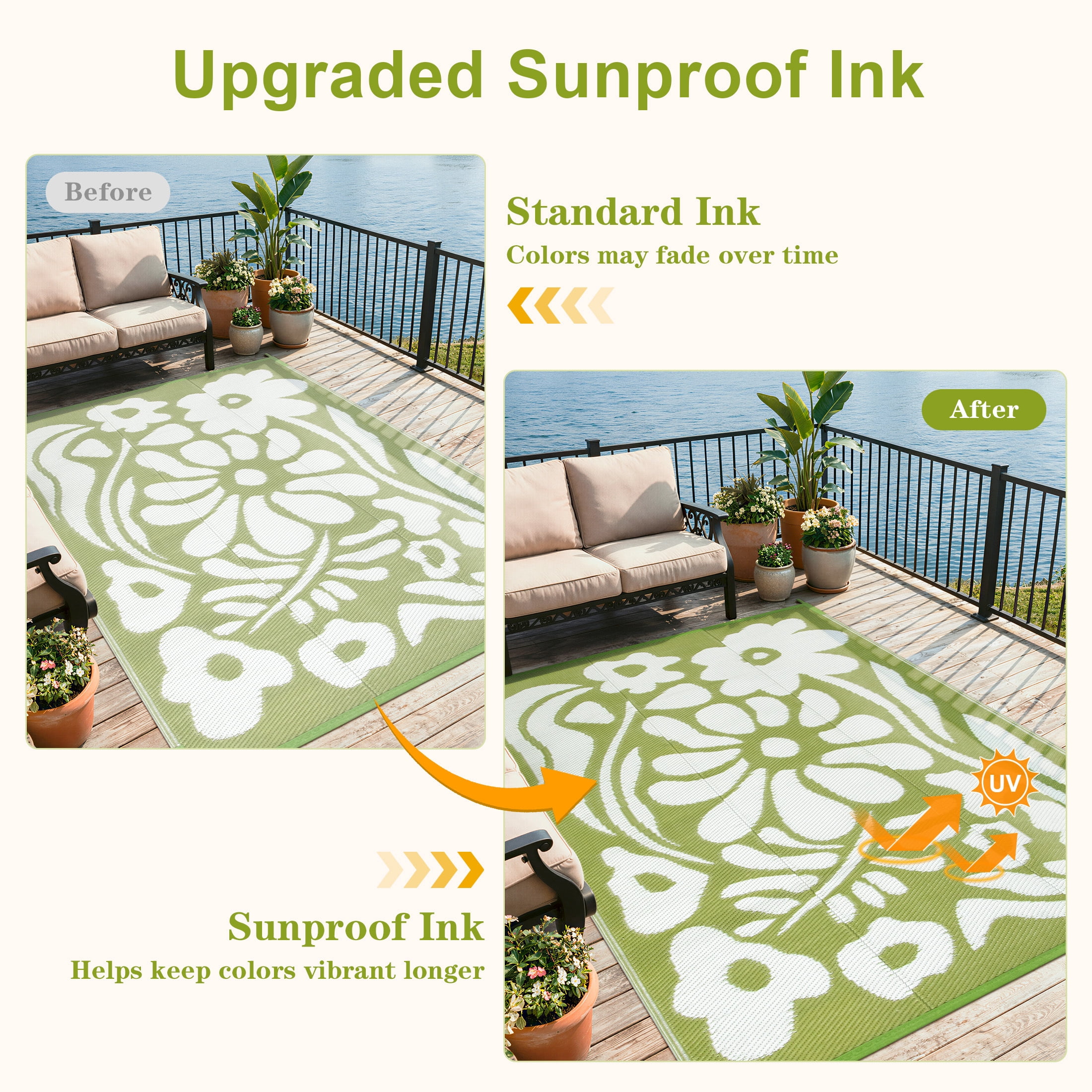 Moynesa 6'x9' Outdoor Rugs Waterproof, Plastic Straw RV Rugs for Outside, Large Portable RV Outdoor Rugs for Camping, Reversible Flower Picnic Mat for Camper Garden Tent
