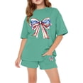 thumbnail image 2 of Ruyang Teenager American Outfits Boys Girls Summer 2 Piece Shirts Short Sets Sports Cotton Clothes Suits Cute Bow Print Shirt, 2 of 6