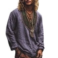 thumbnail image 2 of Men's Bohemian Shirt, Printed Long Sleeve V-Neck Pullover, Casual Hippie Style Top For Summer & Festival Purple L, 2 of 4