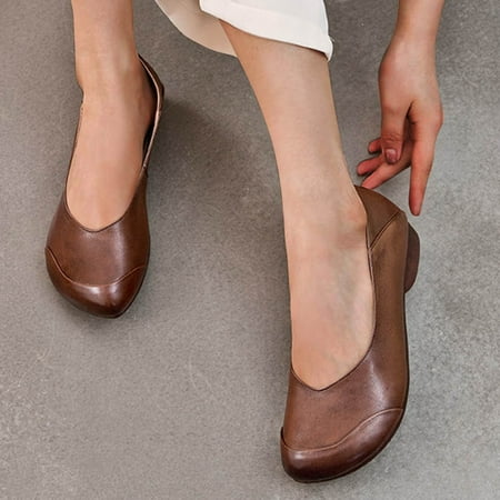 

Tangnade Winter Clearance Retro Solid Color Round Toe Flat Soft Sole Shallow Mouth Sasual Shoes for Women