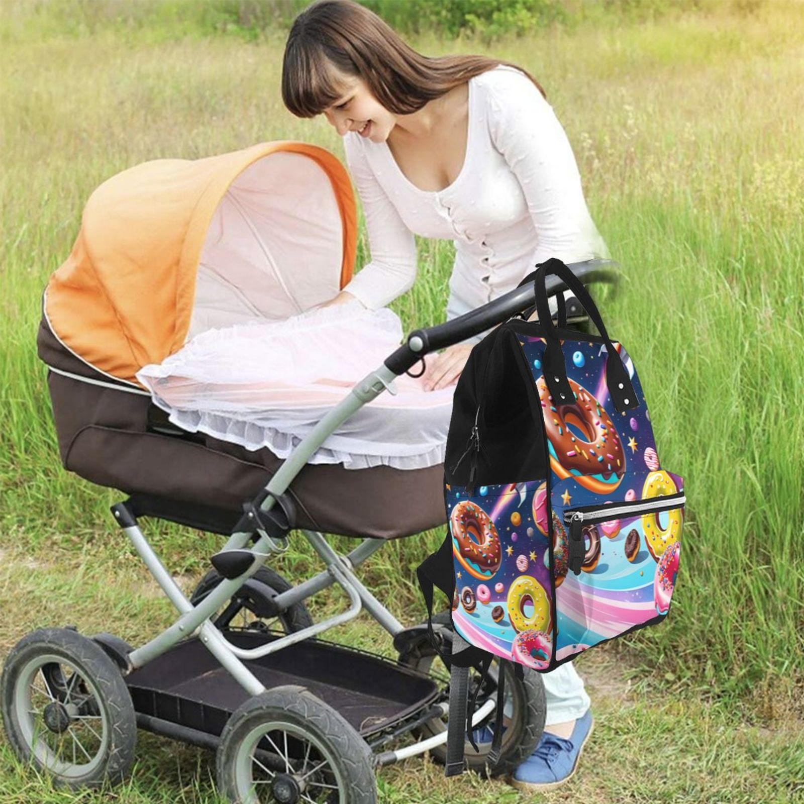 Fuzoiu Space Colorful Donut Print Diaper Bag Backpack,Baby Essentials Travel Tote,Multi function Waterproof Diaper Bag, Travel Essentials Baby Bag - Unisex