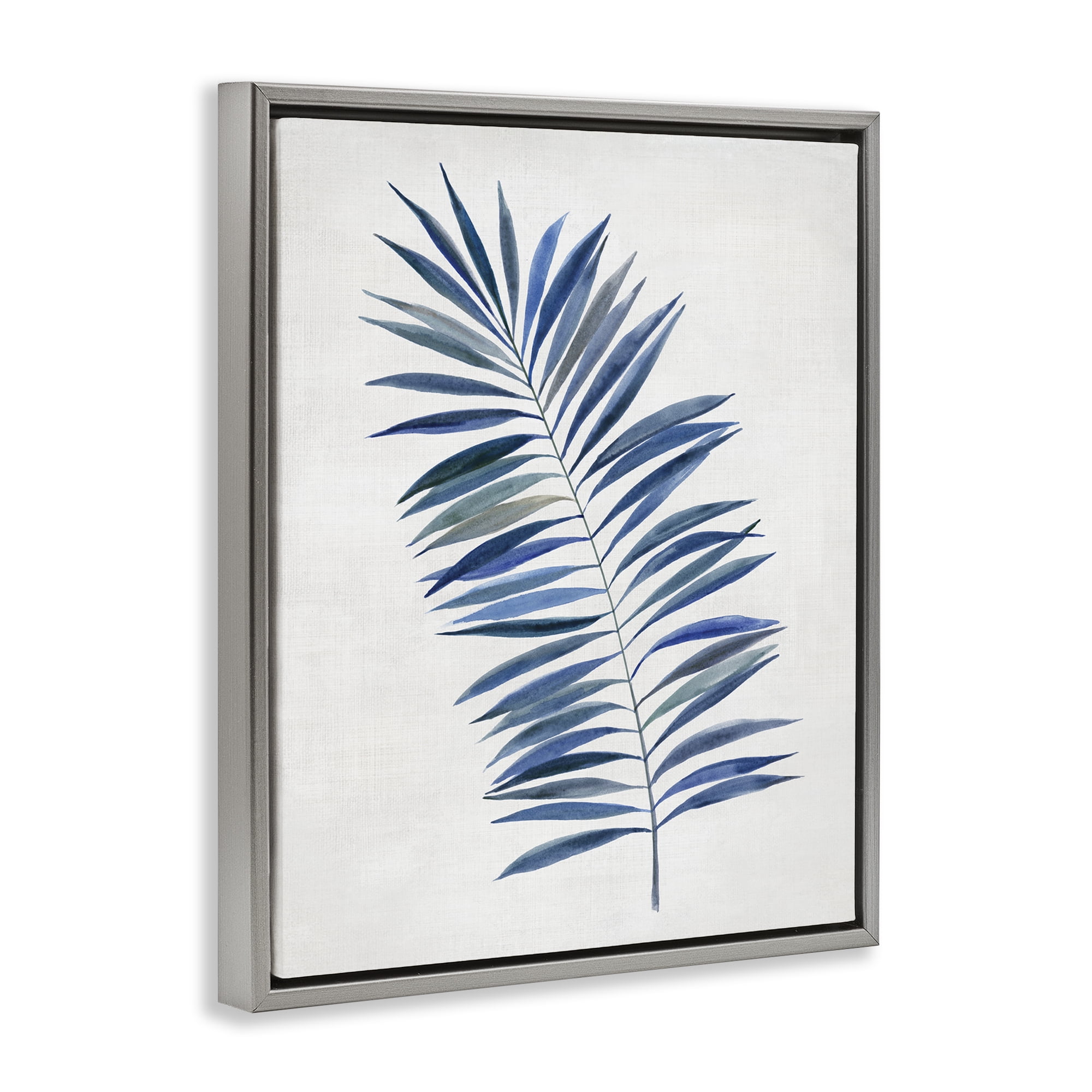 Stupell Industries Simple Palm Leaf Plants & Flowers Painting Gray Floater Framed Canvas Art Print Wall Art, 17 x 21
