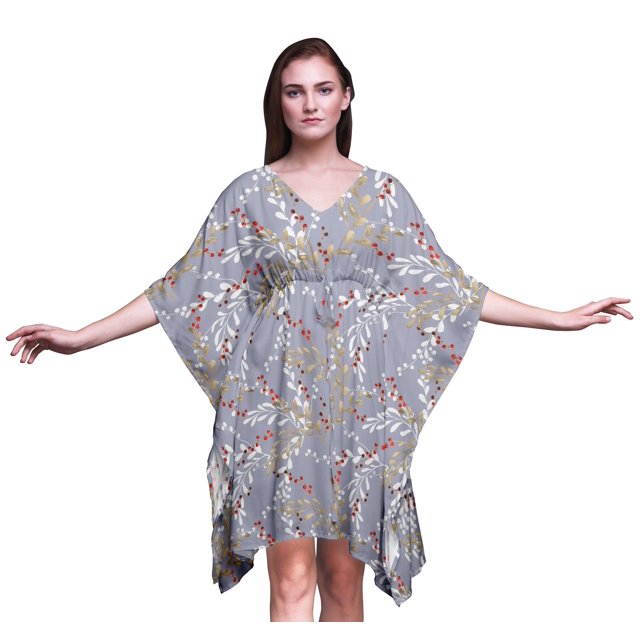 Bimba Feuilles Femmes Court Plage Caftan Tenue de Plage Bikini Couvre-Maillot Robe Midi-P-L