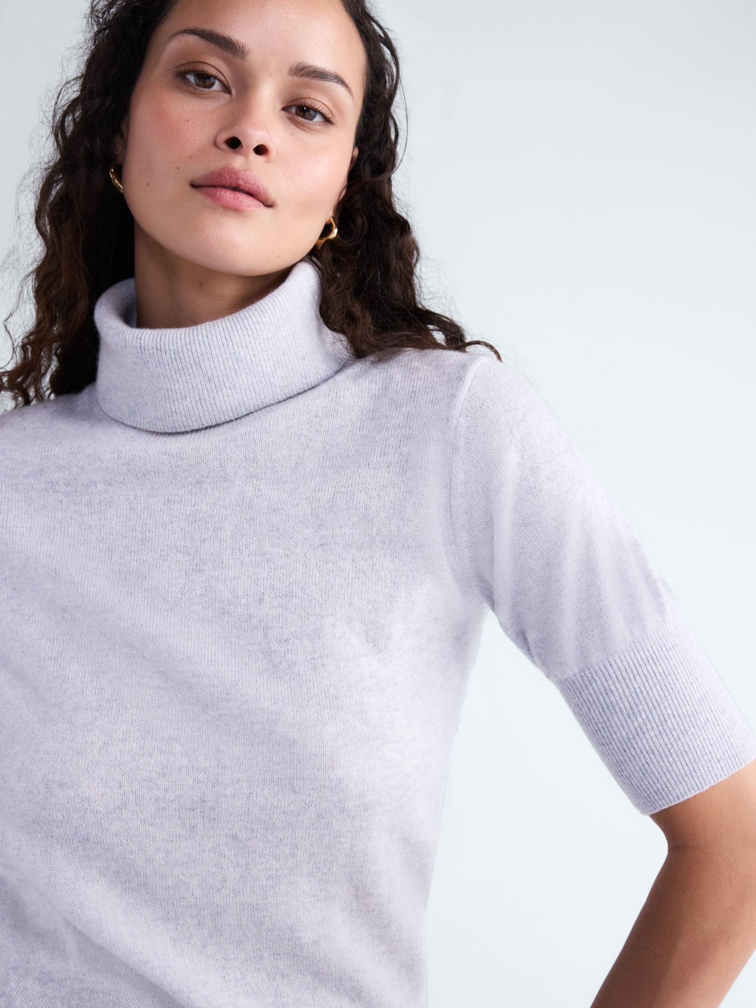Scoop Women’s and Women’s Plus Cashmere Turtleneck Sweater with Elbow Length Sleeves, Lightweight, XXS-4X