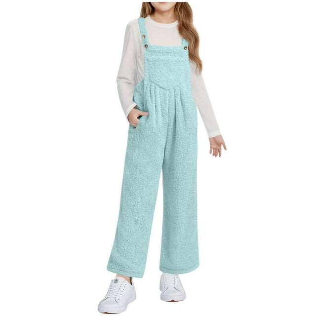 Girls' Sleeveless Fleece Jumpsuit with BuiltIn Tank and Pockets for Ages 514 in Fall and Winter