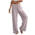 thumbnail image 6 of larppty Women's Cotton Linen Drawstring High Waisted Pants Casual Loose Fit Wide Leg Trousers（Light Purple， XL）, 6 of 9