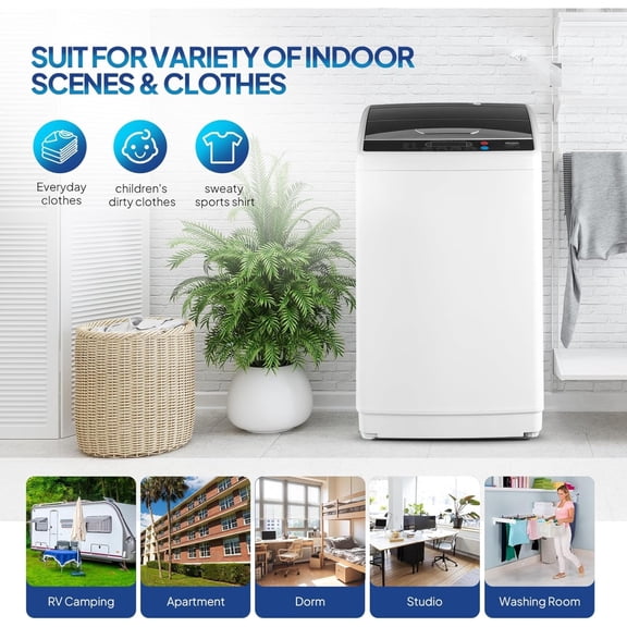 25LBS (8KG) Portable Fully Automatic Washing Machine - 110V, Stainless Steel Tub, Drain Pump, Energy-Efficient Quiet, No Installation, Ideal for Apartment/Dorm/Camper/Travel