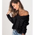 thumbnail image 2 of Charmo Pull-Over Ample à Rayures pour Femmes, Col en V, Manches Longues, Décontracté, 2 of 5