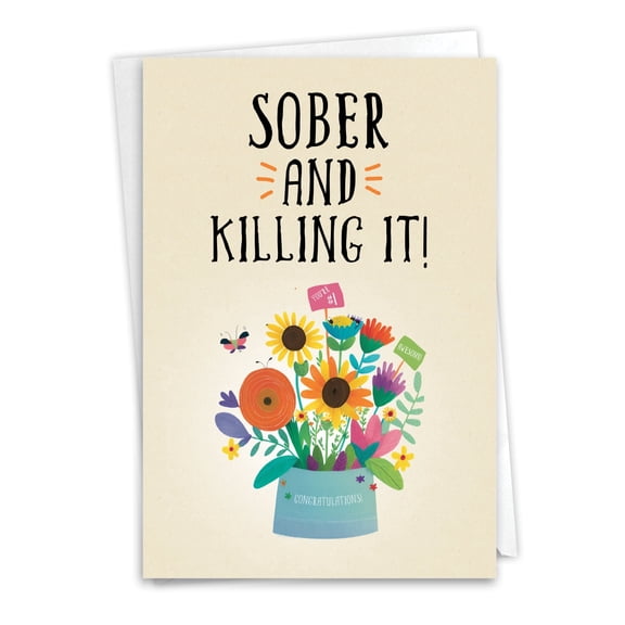 NobleWorks Funny Recovery Greeting Card with 5 x 7 Inch Envelope (1 Card) Sober And Killing It C10823AAG