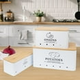 thumbnail image 7 of Kitchen Vegetable Storage Set of 3, Metal Onion Garlic Potato Storage Set, Kitchen Canisters Vegetable Keeper Containers with Aerating Holes and Wooden Lid (White), 7 of 7