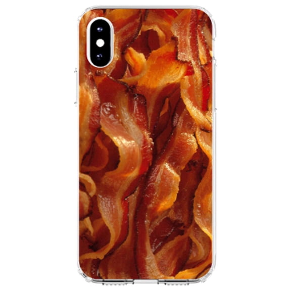 DistinctInk Clear Shockproof Hybrid Case for iPhone X / XS (5.8" Screen) - TPU Bumper, Acrylic Back, Tempered Glass Screen Protector - Crispy Strips of Bacon - Show Your Love of Bacon
