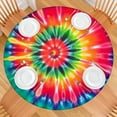 thumbnail image 2 of Colorful Rainbow Tie Dye Spiral Pattern Round Fitted Tablecloth with Elastic Edge,Dining Table Cover Waterproof,Outdoor Round Tablecloth for Camping,Dining,Indoor and Outdoor, 2 of 7