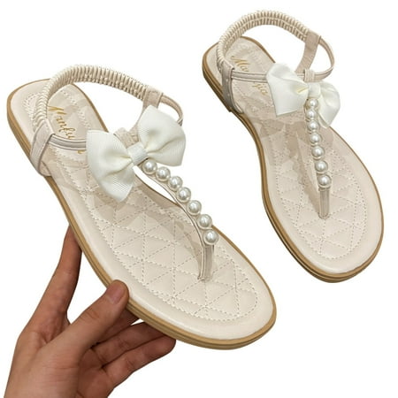 

Cathalem Flip Rhinestone Casual Womens Flat Leisure Summer Sandals Shoes Flops Women s sandals Women Sandals Comfortable Beige 8