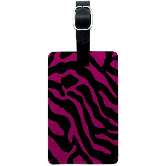 Zebra Print Hot Pink Leather Luggage ID Tag Suitcase Carry-On