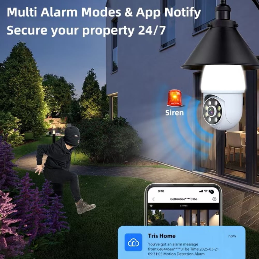 Light Bulb Security Camera with Flood Light 1080P 2.4GHz Wireless WiFi Light Socket Security Cameras, 355° Pan/Tilt  Human Motion Detection Alarm Colour Night Vision Works with Alexa