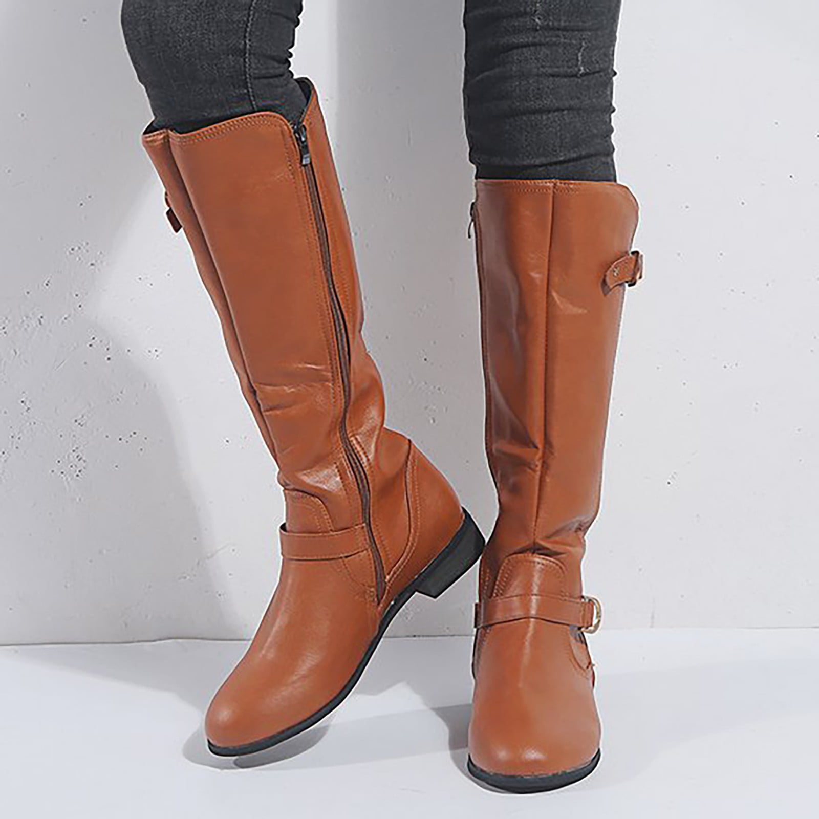 CBGELRT Knee High Boots for Women Large Size Heel Leather CBGELRT Knee High Boots for Women Large Size Heel Leather