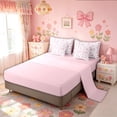 thumbnail image 5 of Meiyoeat Cherry Blossom Bow Twin Bedding Sets for Women Girls, Cartoon Watercolor Pink Floral Bedding Comforter Set, Pink Reversible, 7pcs, 5 of 6