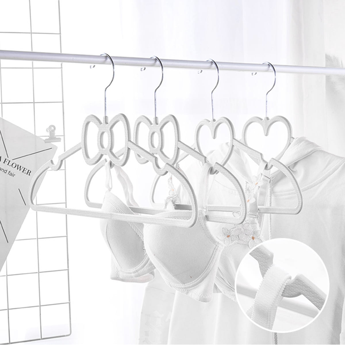 COSMOBETTY 10Pcs Heart Shaped Hangers White ABS Zinc for Clothes Rack Jackets Sweaters Pants Closet Storage