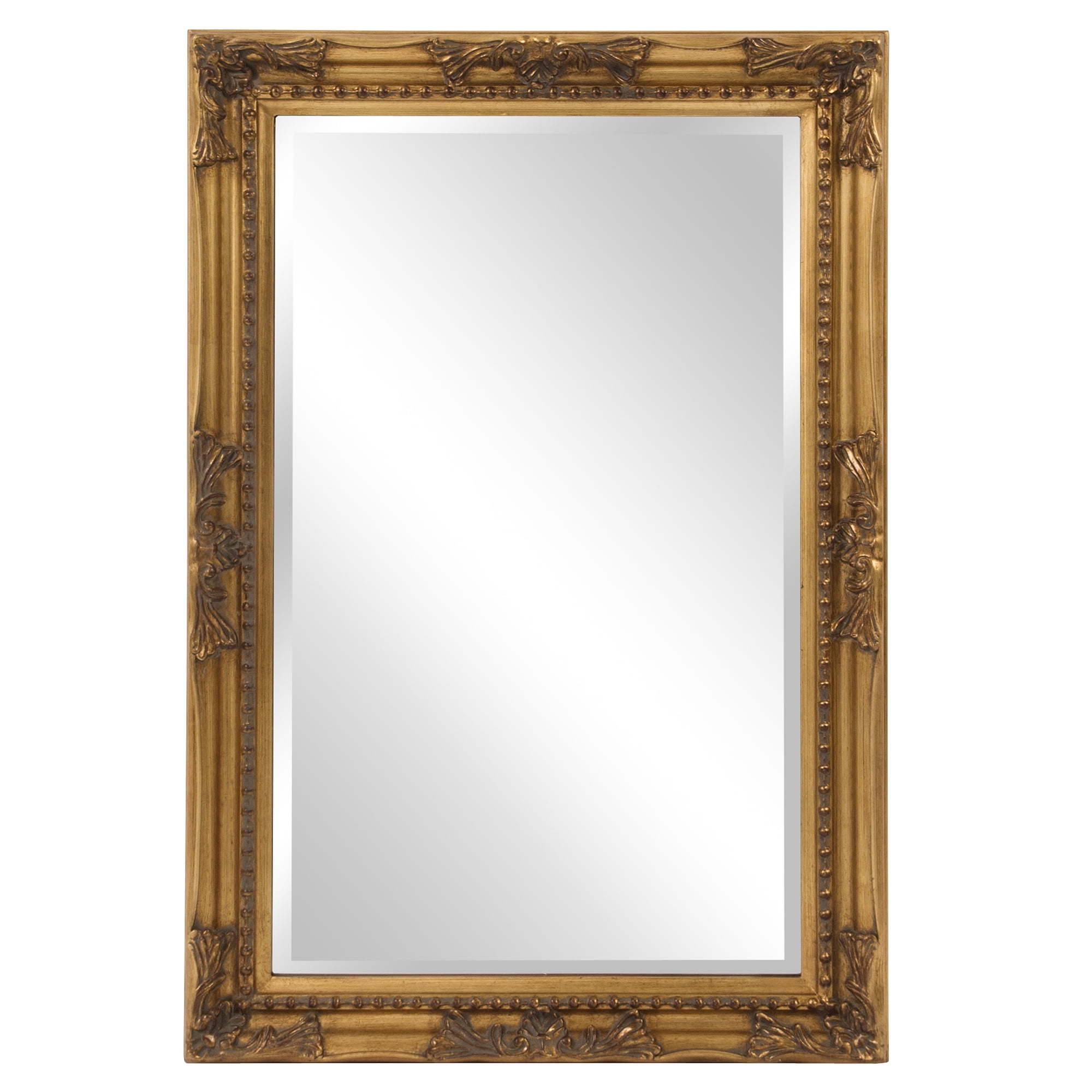 Tyler Dillon Gold Rectangular Beaded Texture Wood Framed Wall Mirror - 36"H x 24"W