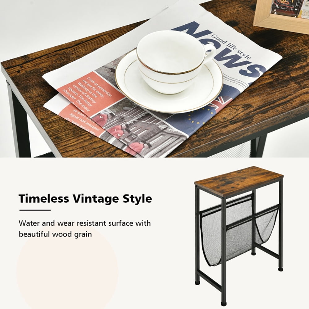 Finihen End Table, Sofa Side Table, Bed Side Table, Narrow End Table with Magazine Holder Sling for Small Space, Living Room, Bedroom, Brown Finihen End Table, Sofa Side Table, Bed Side Table, Narrow End Table with Magazine Holder Sling for Small Space, Living Room, Bedroom, Brown
