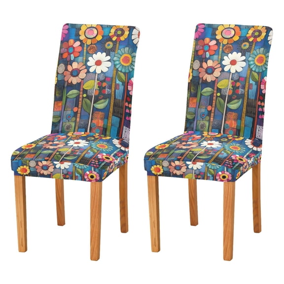 Yayeee 2 Pack Dining Chair Covers Stretch Parson Chairs Slipcovers Seat Protector, Blue Colorful Flowers