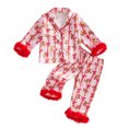 thumbnail image 2 of Cjfdfy Toddler Baby Girl Christmas Pajama Set Clothes Candy Cane Gingerbread Man Print Furry Trim Long Sleeve Tops Pants Infant Cute Santa Claus Button Sleepwear Fall Winter Outfit, 2 of 7
